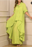 Asymmetric High-Low Linen Tunic & Wide-Leg Palazzo Co-Ord Set