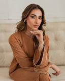 Caramel Brown Embroidered Sleeve Tunic & Trousers Set
