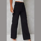 High-Waist Black Straight-Leg Cargo Jeans