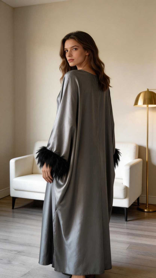Luxury Satin Kaftan Dress – Grey