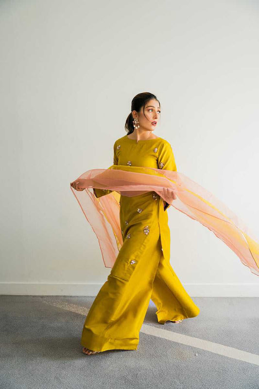Mustard Yellow Stone-Work 3-Piece Suit