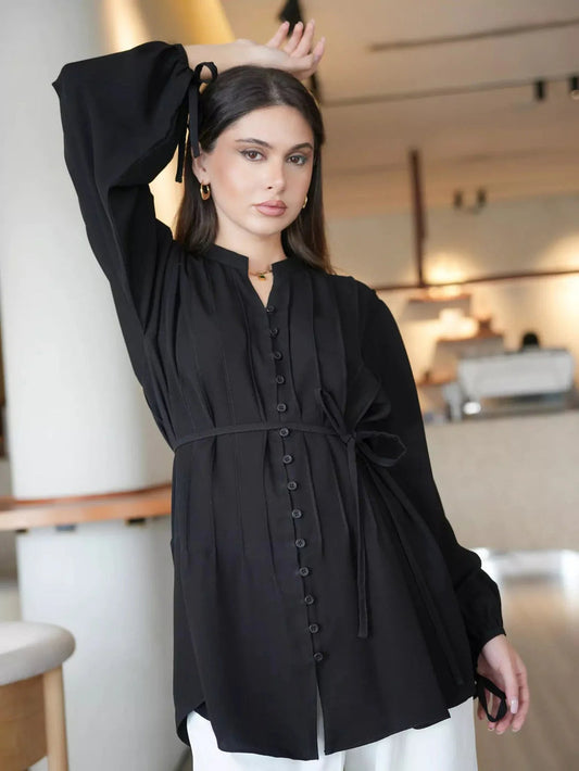 Noir Tie-Waist Tunic  Make a sophisticated state