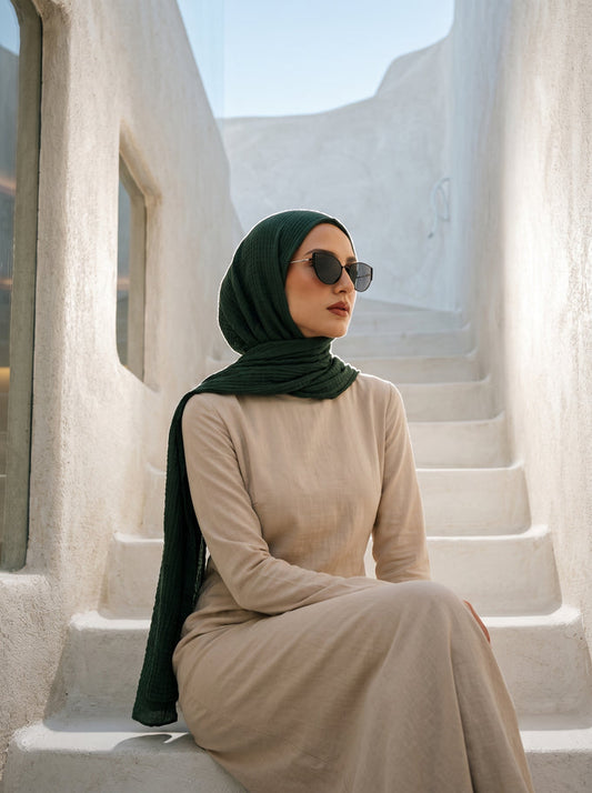 Marble Cotton Hijabs - Evergreen