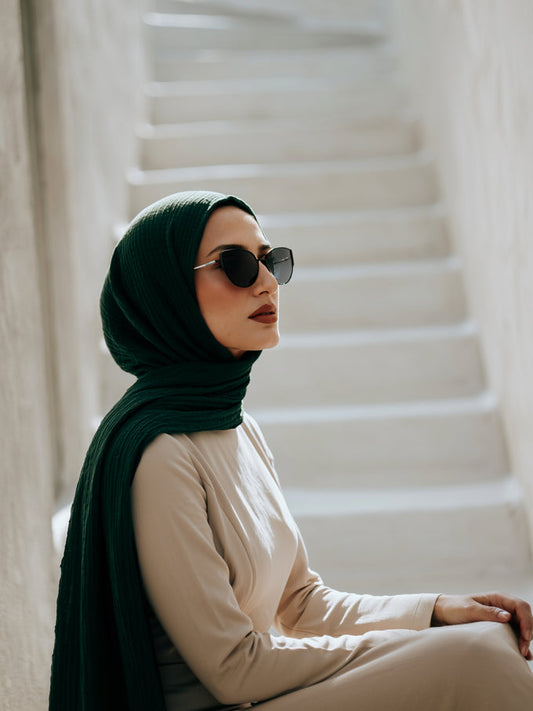 Marble Cotton Hijabs - Evergreen