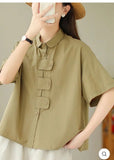 Women's Casual Oversized Short-Sleeve Flap Shirt