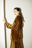 Women’s Mustard Gold Velvet Button-Down Shirt & Trousers Co-Ord Set