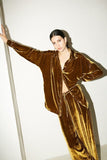 Women’s Mustard Gold Velvet Button-Down Shirt & Trousers Co-Ord Set