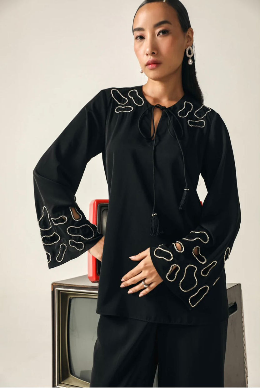 Black Embellished Cutout Tunic & Trouser Set