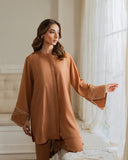 Caramel Brown Embroidered Sleeve Tunic & Trousers Set
