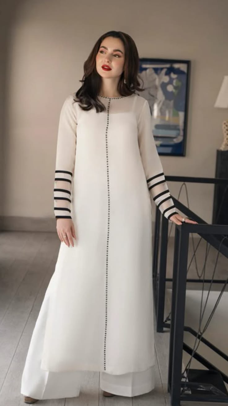 Ivory Elegance Pearl-Embellished Long Maxi Set