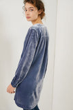 Dusty Slate Blue Crushed Velvet V-Neck Tunic Top