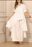 Asymmetric High-Low Linen Tunic & Wide-Leg Palazzo Co-Ord Set